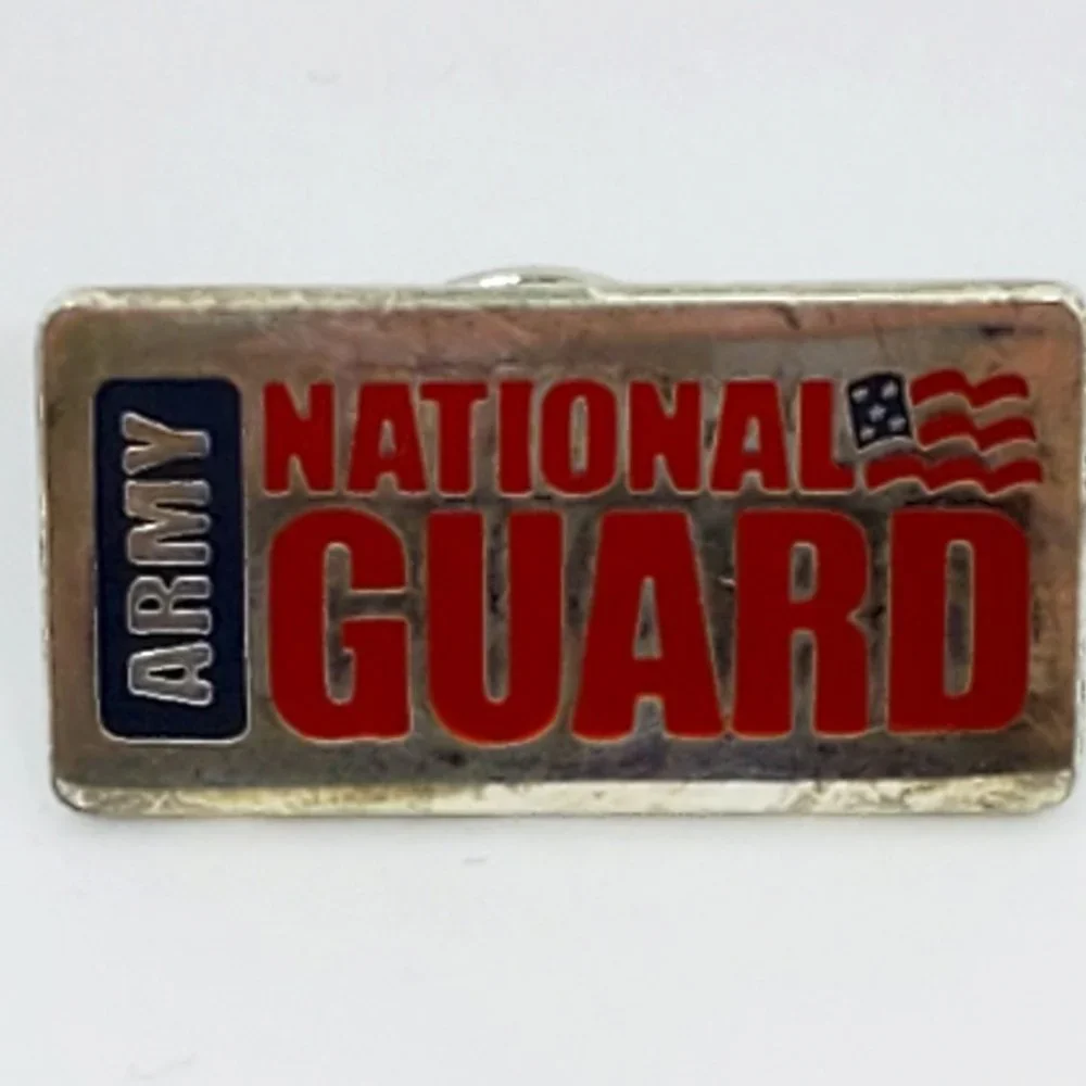 ARMY National Guard Red and Blue Enamel Silver Metal Pinback Pin